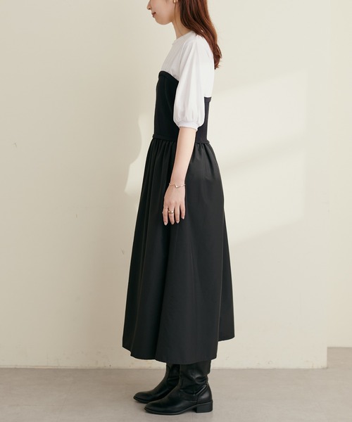 natural couture（ナチュラルクチュール）の「ニットカットコンビワンピース（ワンピース・レディース・ブラック/カーキ/モカ/ストライプ・FREE）」の5枚目の写真