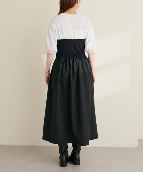 natural couture（ナチュラルクチュール）の「ニットカットコンビワンピース（ワンピース・レディース・ブラック/カーキ/モカ/ストライプ・FREE）」の6枚目の写真