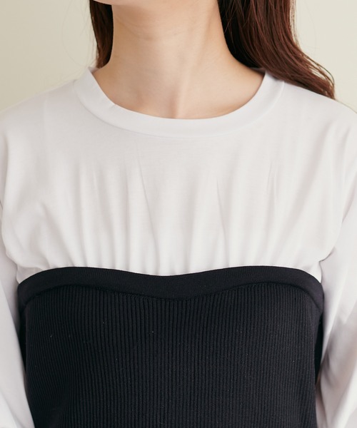 natural couture（ナチュラルクチュール）の「ニットカットコンビワンピース（ワンピース・レディース・ブラック/カーキ/モカ/ストライプ・FREE）」の7枚目の写真