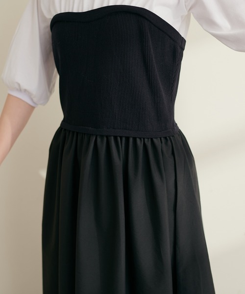 natural couture（ナチュラルクチュール）の「ニットカットコンビワンピース（ワンピース・レディース・ブラック/カーキ/モカ/ストライプ・FREE）」の9枚目の写真