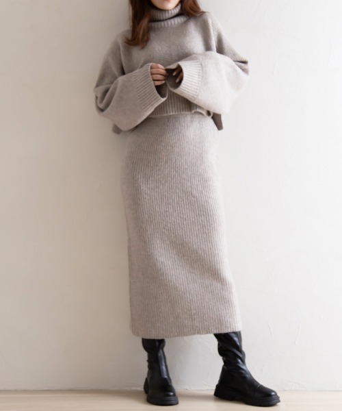 attiree(アティレー)の「【SET ITEM】ショート丈ニット タイトスカート(ワンピース・レディース・ベージュ/グレー/ピンク/アイボリー・SMALL/MEDIUM/LARGE)」の14枚目の写真