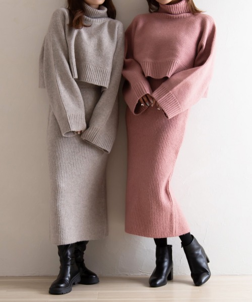 attiree(アティレー)の「【SET ITEM】ショート丈ニット タイトスカート(ワンピース・レディース・ベージュ/グレー/ピンク/アイボリー・SMALL/MEDIUM/LARGE)」の9枚目の写真