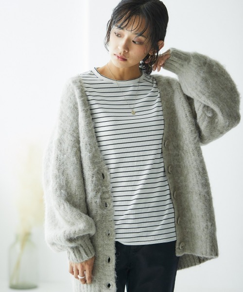 tシャツ 高身長　リブボーダーセットアップ（Ｔシャツ＋スカート）（トールサイズ）Essenave レディース slattgir tシャツ 高身長 リブボーダーセットアップ（Tシャツ＋
