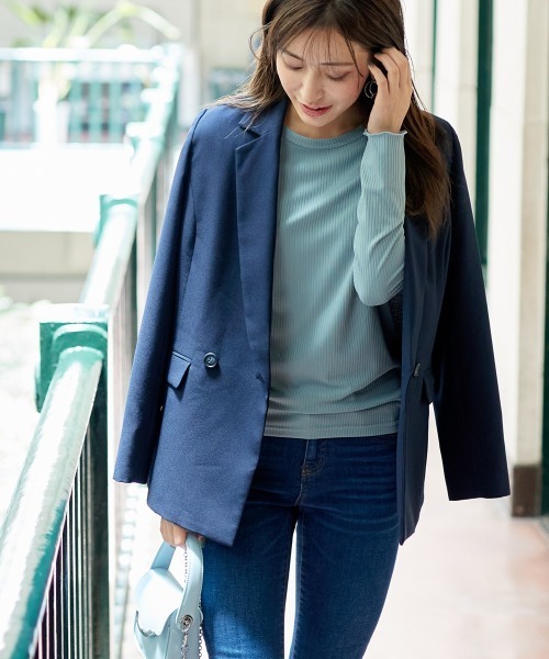 nissen（ニッセン）の「細リブクルーネックカットソートップス（Tシャツ/カットソー・レディース・コーラル/ブラウン系/ネイビー/ブラック/ホワイト×ブラック/サックスブルー/オフホワイト/ライトグレー/レッド/ネイビー×ホワイト・LL/L/S/M/3L）」の7枚目の写真