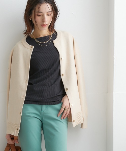 nissen（ニッセン）の「細リブクルーネックカットソートップス（Tシャツ/カットソー・レディース・コーラル/ブラウン系/ネイビー/ブラック/ホワイト×ブラック/サックスブルー/オフホワイト/ライトグレー/レッド/ネイビー×ホワイト・LL/L/S/M/3L）」の21枚目の写真