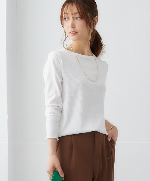 nissen（ニッセン）の「細リブクルーネックカットソートップス（Tシャツ/カットソー・レディース・コーラル/ブラウン系/ネイビー/ブラック/ホワイト×ブラック/サックスブルー/オフホワイト/ライトグレー/レッド/ネイビー×ホワイト・LL/L/S/M/3L）」の13枚目の写真