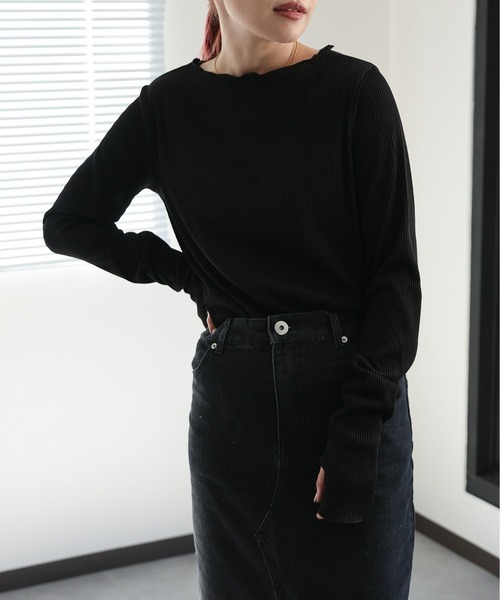 ap retro（アプレトロ）の「プリーツメロウロンTee / サムホールデザイン（Tシャツ/カットソー・レディース・アイボリー/ブラック/ブルー/ベージュ・FREE）」の21枚目の写真