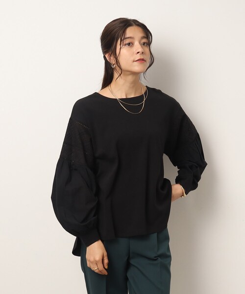 DRESKIP(ドレスキップ)の「◆【ぽわん袖で二の腕カバー】 刺繍デザイン切り替えトップス(Tシャツ/カットソー・レディース・ブラック/グリーン/こしょう色系/ライトベージュ・03/02/04)」の8枚目の写真