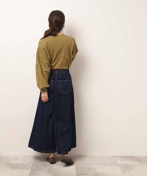 DRESKIP(ドレスキップ)の「◆【ぽわん袖で二の腕カバー】 刺繍デザイン切り替えトップス(Tシャツ/カットソー・レディース・ブラック/グリーン/こしょう色系/ライトベージュ・03/02/04)」の13枚目の写真