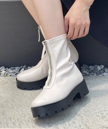 ハーフジップ厚底ショートブーツ