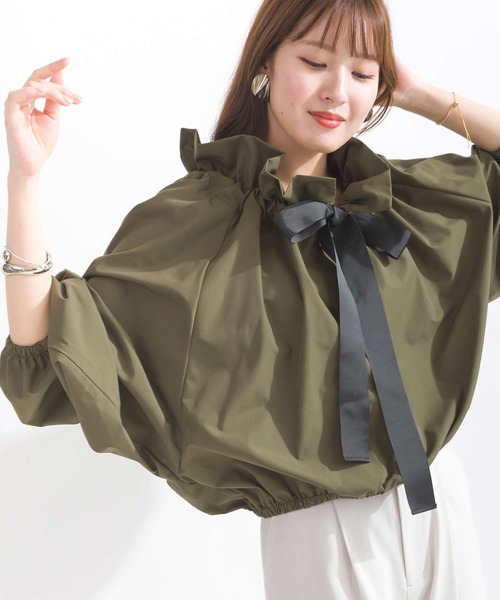 美品 PICCIN ピッチン ビッグカラーグログランリボンブラウス ビッグカラーグログランリボンブラウス（シャツ/ブラウス