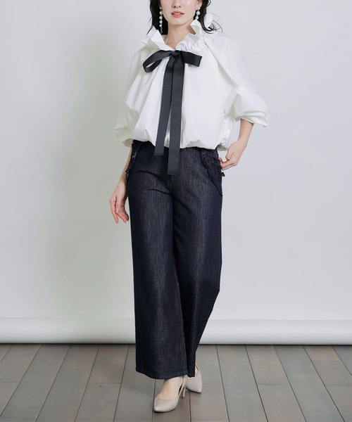 PICCIN（ピッチン）の「ビッグカラーグログランリボンブラウス（シャツ/ブラウス・レディース・ブラック/オフホワイト/ホワイト系その他/カーキ/サックスブルー/ベージュ・M）」の18枚目の写真