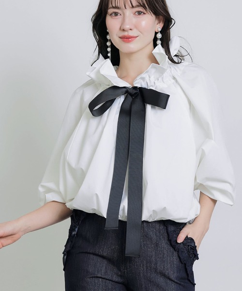 ビッグカラーグログランリボンブラウス（シャツ/ブラウス）｜PICCIN