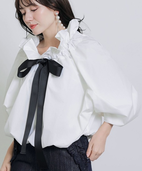 ビッグカラーグログランリボンブラウス（シャツ/ブラウス）｜PICCIN