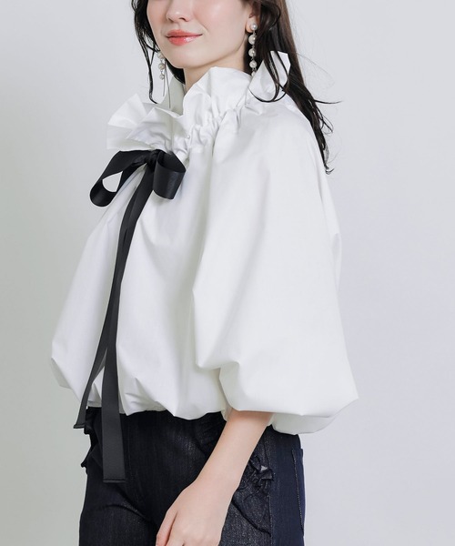 ビッグカラーグログランリボンブラウス（シャツ/ブラウス）｜PICCIN