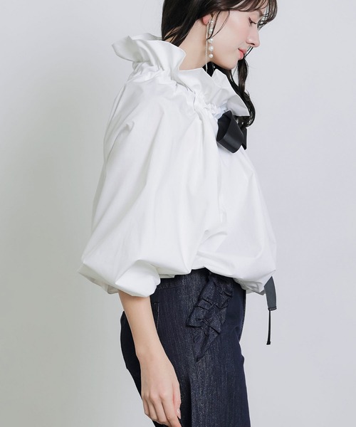 美品 PICCIN ピッチン ビッグカラーグログランリボンブラウス ビッグカラーグログランリボンブラウス（シャツ/ブラウス）｜PICCIN