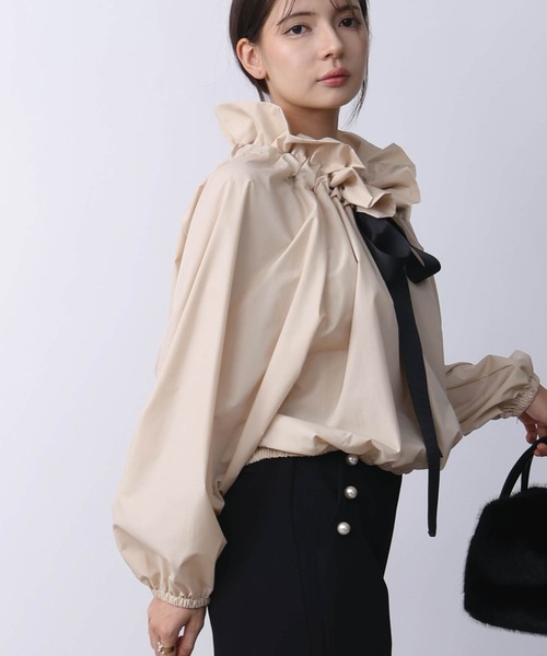 ビッグカラーグログランリボンブラウス（シャツ/ブラウス）｜PICCIN