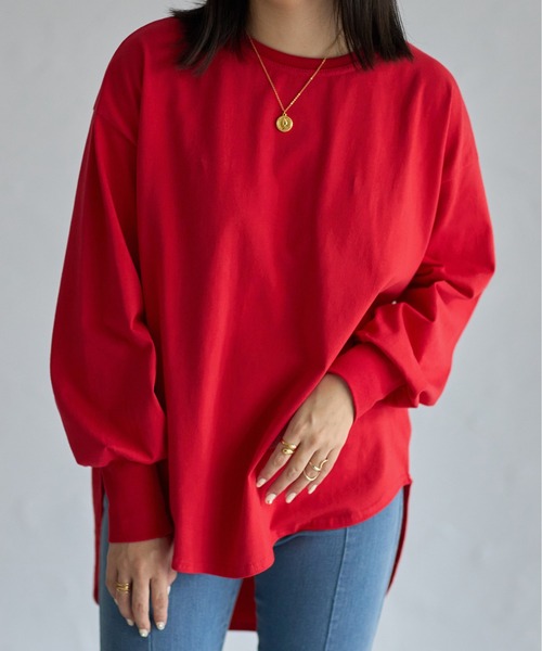 each（イーチ）の「裾ラウンドカットロングTシャツ（Tシャツ/カットソー・レディース・ホワイト/オレンジ/ブルー/レッド/ブラック/ピンク・FREE）」の18枚目の写真