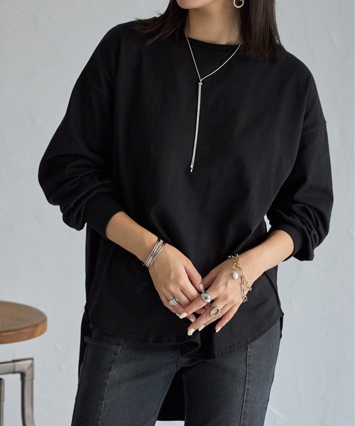 each（イーチ）の「裾ラウンドカットロングTシャツ（Tシャツ/カットソー・レディース・ホワイト/オレンジ/ブルー/レッド/ブラック/ピンク・FREE）」の21枚目の写真