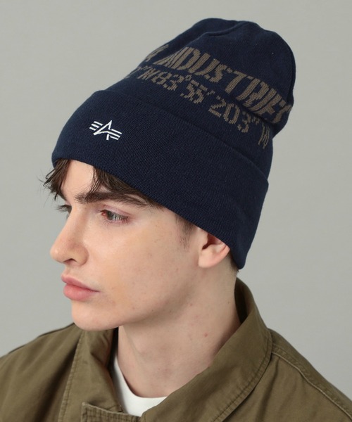 Alpha Industries（アルファインダストリーズ）の「ジャガードビーニー（ニットキャップ/ビーニー・メンズ・ブラック/ネイビー/グリーン・FREE）」の3枚目の写真