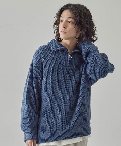 JUNRED（ジュンレッド）の「ハーフジップビッグニット（ニット/セーター・メンズ・ライトグレー/オレンジ/ブルー/ブラック・L/M/S）」の22枚目の写真