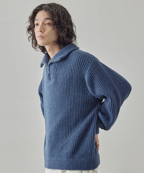 JUNRED（ジュンレッド）の「ハーフジップビッグニット（ニット/セーター・メンズ・ライトグレー/オレンジ/ブルー/ブラック・L/M/S）」の21枚目の写真