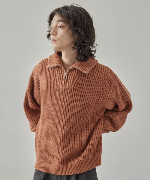 JUNRED（ジュンレッド）の「ハーフジップビッグニット（ニット/セーター・メンズ・ライトグレー/オレンジ/ブルー/ブラック・L/M/S）」の18枚目の写真