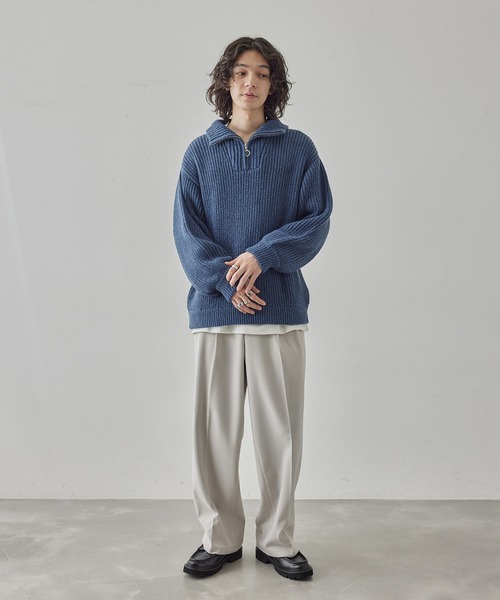 JUNRED（ジュンレッド）の「ハーフジップビッグニット（ニット/セーター・メンズ・ライトグレー/オレンジ/ブルー/ブラック・L/M/S）」の12枚目の写真