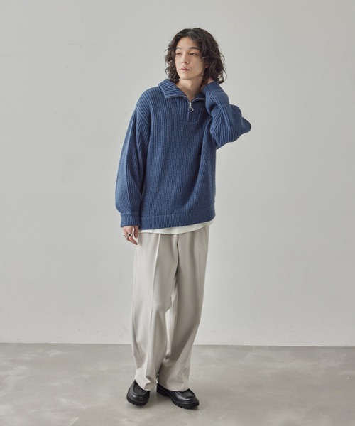 JUNRED（ジュンレッド）の「ハーフジップビッグニット（ニット/セーター・メンズ・ライトグレー/オレンジ/ブルー/ブラック・L/M/S）」の11枚目の写真