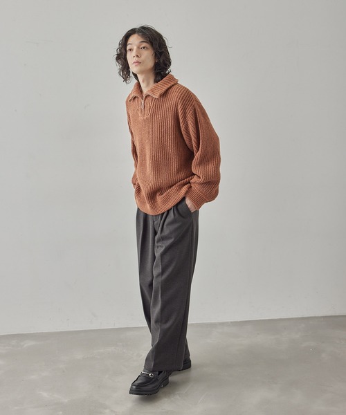 JUNRED（ジュンレッド）の「ハーフジップビッグニット（ニット/セーター・メンズ・ライトグレー/オレンジ/ブルー/ブラック・L/M/S）」の9枚目の写真