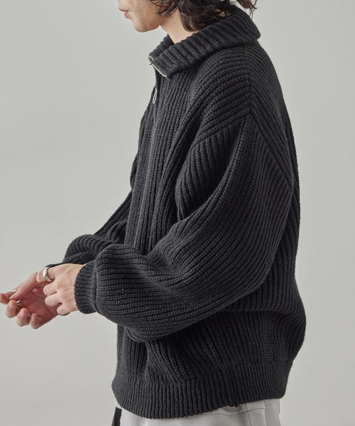 JUNRED（ジュンレッド）の「ハーフジップビッグニット（ニット/セーター・メンズ・ライトグレー/オレンジ/ブルー/ブラック・L/M/S）」の8枚目の写真