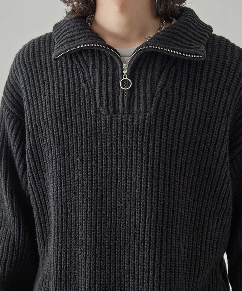 JUNRED（ジュンレッド）の「ハーフジップビッグニット（ニット/セーター・メンズ・ライトグレー/オレンジ/ブルー/ブラック・L/M/S）」の6枚目の写真