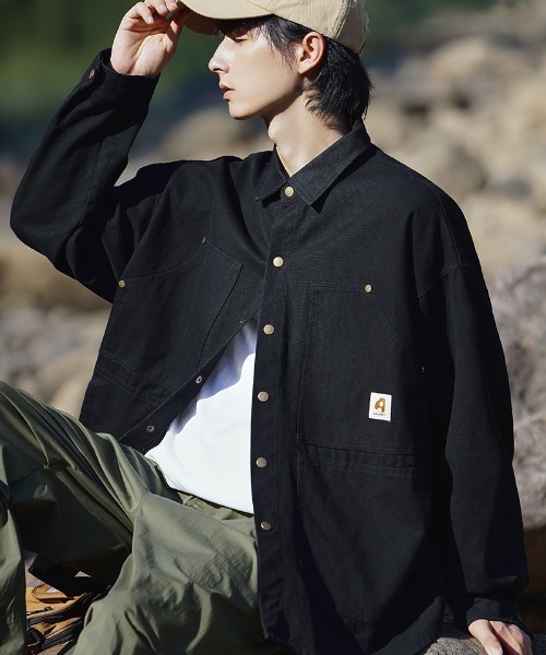 aimoha(アイモハ)の「aimoha outdoor ヴィンテージ風ポケットキャンバスジャケット(その他アウター・レディース・ブラック/ホワイト/チョコ・LARGE/X-LARGE/MEDIUM)」の1枚目の写真