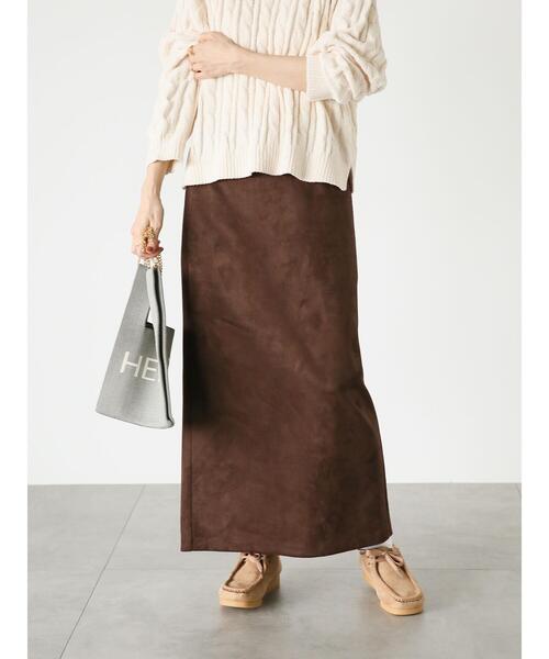 Lugnoncure（ルノンキュール）の「◎【選べる着丈】スエードタイトスカート（スカート・レディース・カーキ/ブラック/ブラウン・M/L）」の3枚目の写真