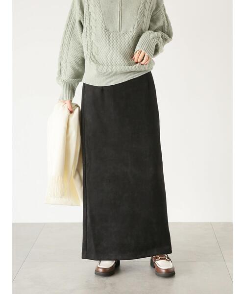 Lugnoncure（ルノンキュール）の「◎【選べる着丈】スエードタイトスカート（スカート・レディース・カーキ/ブラック/ブラウン・M/L）」の4枚目の写真