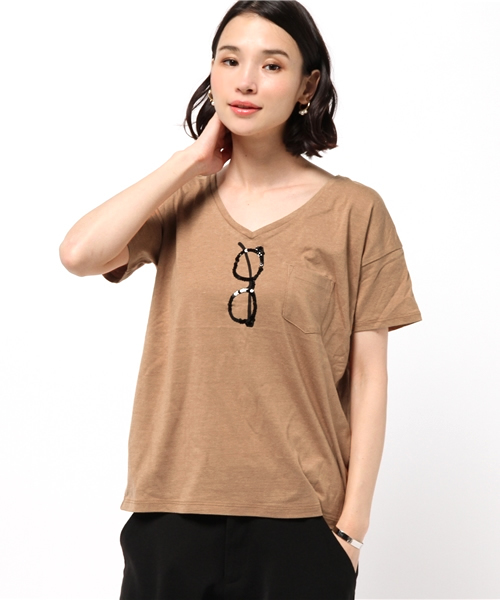 DISCOAT（ディスコート）の「【Discoat】スパンコールメガネT（Tシャツ/カットソー・レディース・オフホワイト/グレー/ネイビー/キャメル/カーキ・MEDIUM/LARGE）」の5枚目の写真