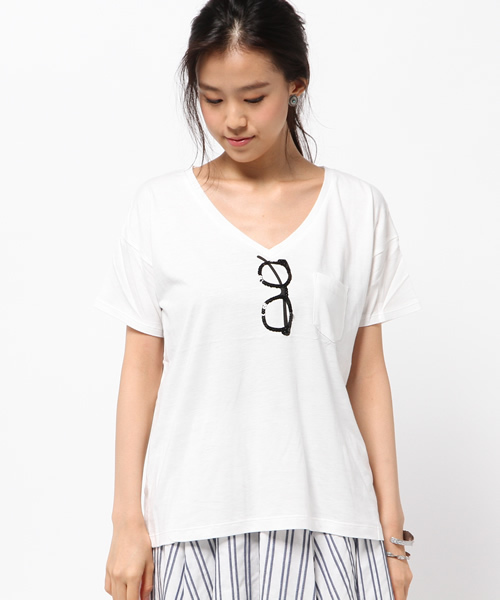 DISCOAT（ディスコート）の「【Discoat】スパンコールメガネT（Tシャツ/カットソー・レディース・オフホワイト/グレー/ネイビー/キャメル/カーキ・MEDIUM/LARGE）」の13枚目の写真