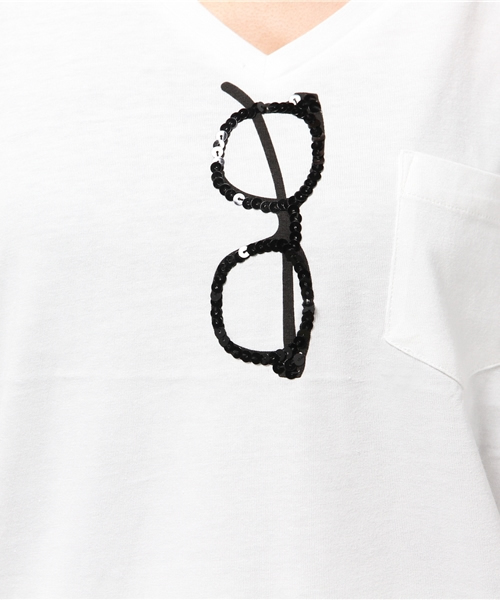 DISCOAT（ディスコート）の「【Discoat】スパンコールメガネT（Tシャツ/カットソー・レディース・オフホワイト/グレー/ネイビー/キャメル/カーキ・MEDIUM/LARGE）」の12枚目の写真