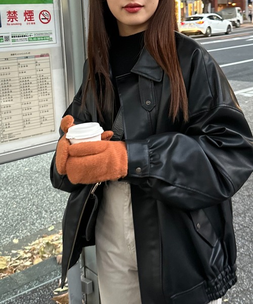 DISCOAT（ディスコート）の「スリット入り指ありミトン（手袋・レディース・パープル/グレー/ピンク/ブラウン/グリーン/ブラック・FREE）」の12枚目の写真