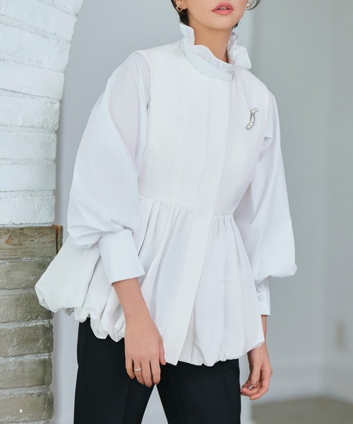 RUIRUE BOUTIQUE(ルイルエブティック)の「バルーンペプラムジレ&スリムパンツスーツ2点セットアップ 美脚効果(パンツドレス・レディース・ブラック/ホワイト×ブラック/ネイビー・LL/L/M/S/3L)」の6枚目の写真