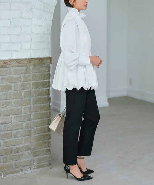 RUIRUE BOUTIQUE(ルイルエブティック)の「バルーンペプラムジレ&スリムパンツスーツ2点セットアップ 美脚効果(パンツドレス・レディース・ブラック/ホワイト×ブラック/ネイビー・LL/L/M/S/3L)」の5枚目の写真