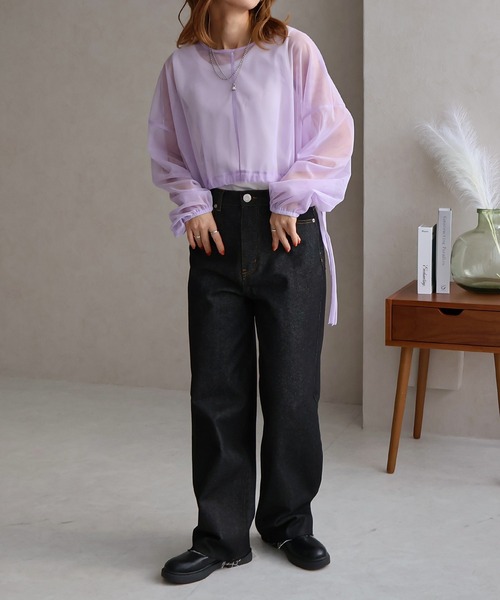 Social GIRL(ソーシャルガール)の「ショート丈チュールトップス(Tシャツ/カットソー・レディース・ブラック/アイボリー/パープル/ネイビー/グレー・M)」の5枚目の写真