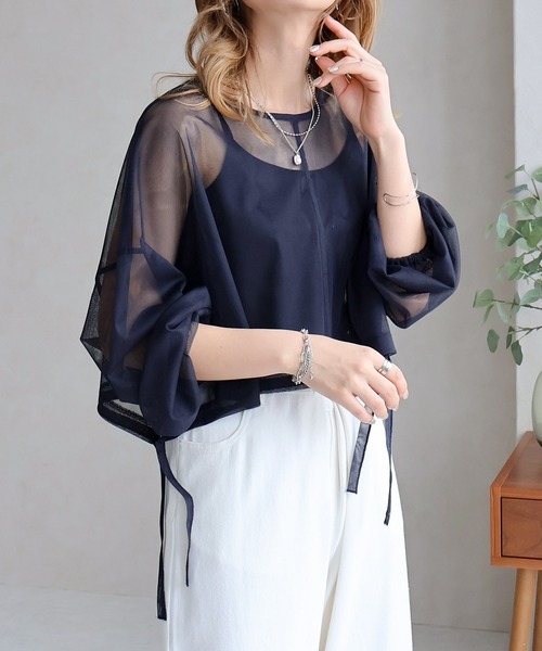 Social GIRL(ソーシャルガール)の「ショート丈チュールトップス(Tシャツ/カットソー・レディース・ブラック/アイボリー/パープル/ネイビー/グレー・M)」の4枚目の写真