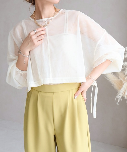 Social GIRL(ソーシャルガール)の「ショート丈チュールトップス(Tシャツ/カットソー・レディース・ブラック/アイボリー/パープル/ネイビー/グレー・M)」の1枚目の写真