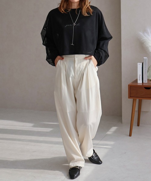 Social GIRL(ソーシャルガール)の「ショート丈チュールトップス(Tシャツ/カットソー・レディース・ブラック/アイボリー/パープル/ネイビー/グレー・M)」の21枚目の写真