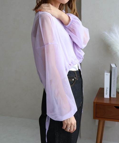 Social GIRL(ソーシャルガール)の「ショート丈チュールトップス(Tシャツ/カットソー・レディース・ブラック/アイボリー/パープル/ネイビー/グレー・M)」の17枚目の写真