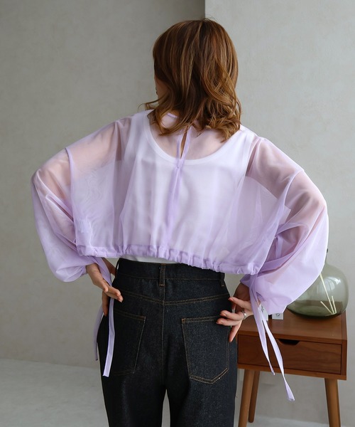 Social GIRL(ソーシャルガール)の「ショート丈チュールトップス(Tシャツ/カットソー・レディース・ブラック/アイボリー/パープル/ネイビー/グレー・M)」の18枚目の写真