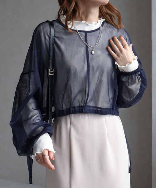 Social GIRL(ソーシャルガール)の「ショート丈チュールトップス(Tシャツ/カットソー・レディース・ブラック/アイボリー/パープル/ネイビー/グレー・M)」の9枚目の写真