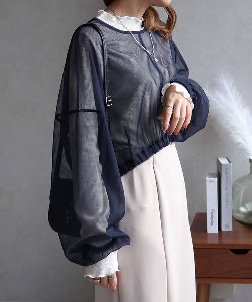 Social GIRL(ソーシャルガール)の「ショート丈チュールトップス(Tシャツ/カットソー・レディース・ブラック/アイボリー/パープル/ネイビー/グレー・M)」の11枚目の写真