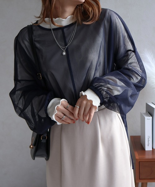 Social GIRL(ソーシャルガール)の「ショート丈チュールトップス(Tシャツ/カットソー・レディース・ブラック/アイボリー/パープル/ネイビー/グレー・M)」の13枚目の写真